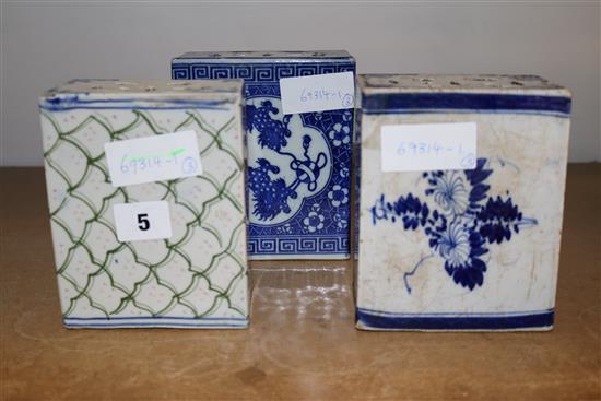 Three Chinese porcelain pillows